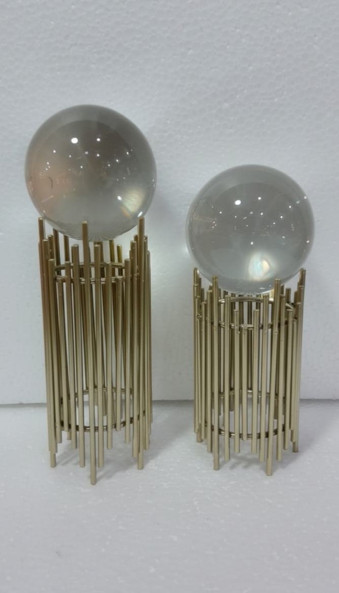 Crystal Ball Set with Gold Metal Stand (Set of 2)