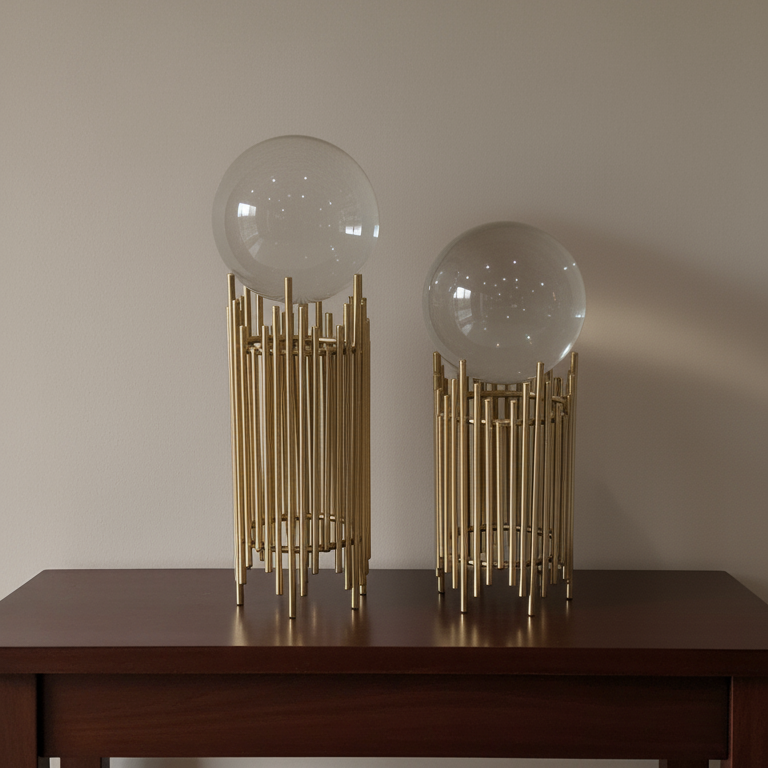 Crystal Ball Set with Gold Metal Stand (Set of 2)