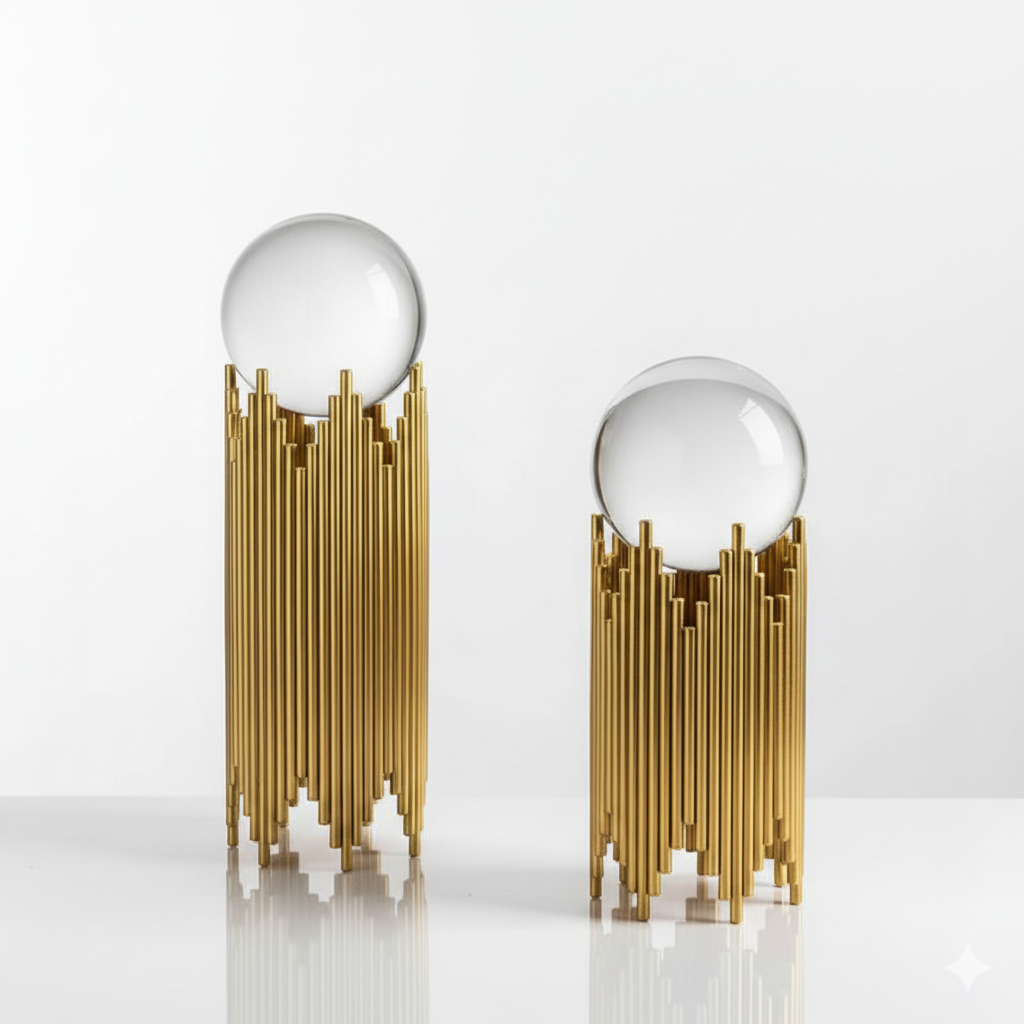 Crystal Ball Set with Gold Metal Stand (Set of 2)