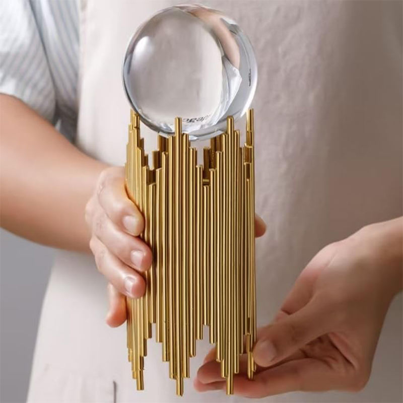 Crystal Ball Set with Gold Metal Stand (Set of 2)