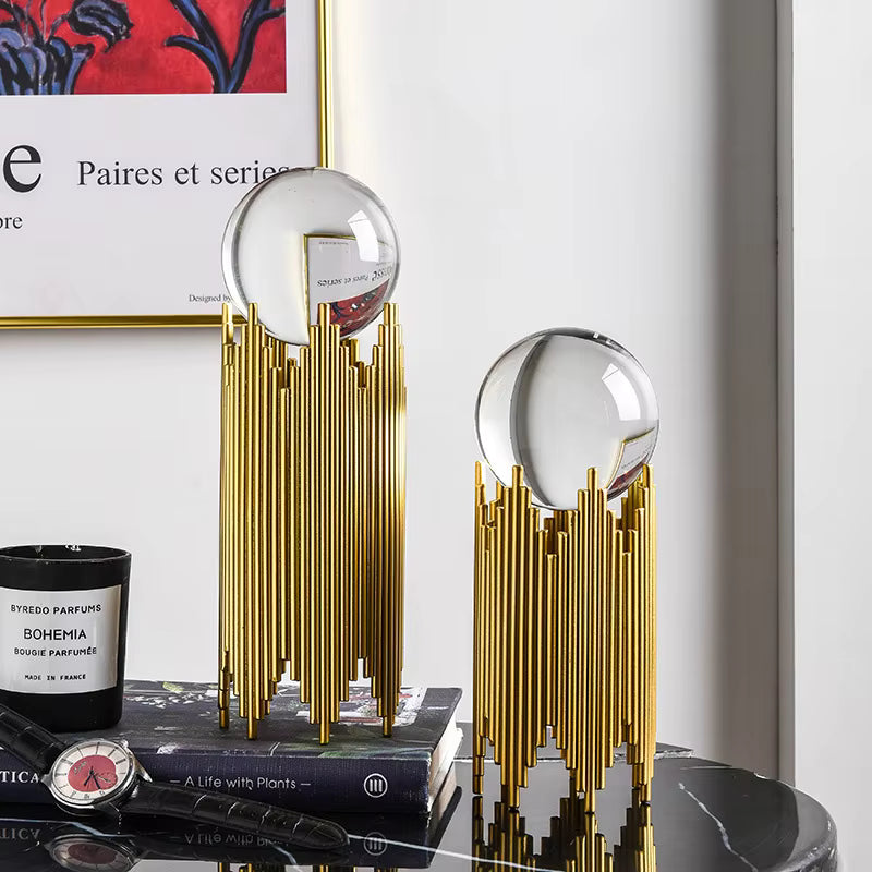 Crystal Ball Set with Gold Metal Stand (Set of 2)