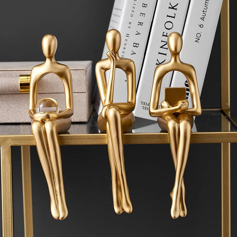 Gold Thinker Statue (Set of 3)
