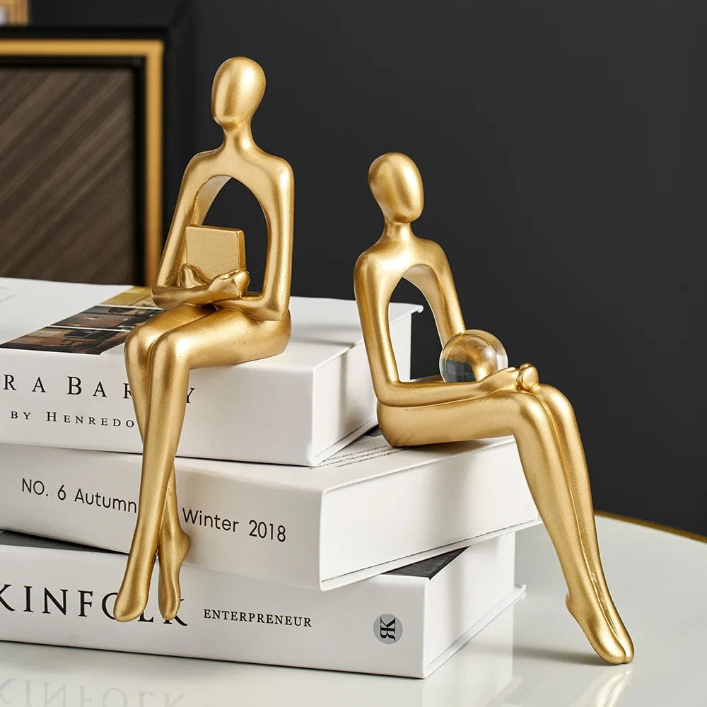 Gold Thinker Statue (Set of 3)
